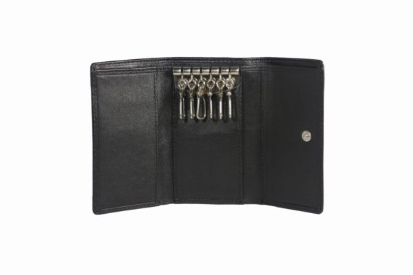 Sheep Nappa black leather key case-inside