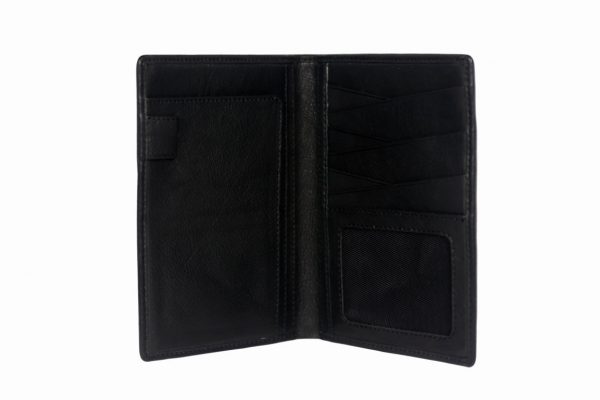 Bifold black goat kid leather card holder-inside