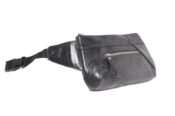 Genuine Leather Black Belt Bag-B200-laydown (leathermanfashion)