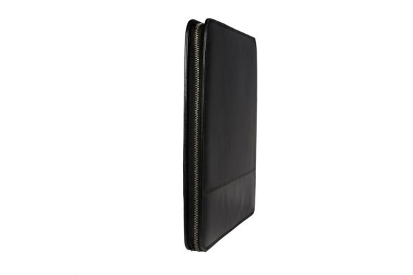 Genuine Leather Black Zip A4 Folder-IT 1737 001 side (leathermanfashion)