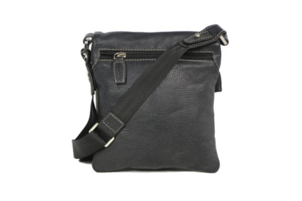 Men's Black Leather Messenger Bag 2359 back (leathermanfashion)