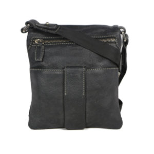 Men's Black Leather Messenger Bag 2359 front (leathermanfashion)