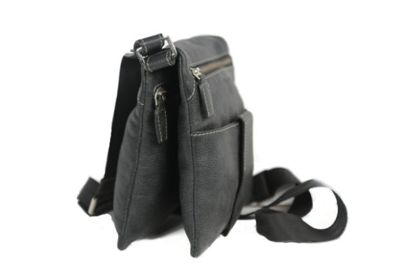 Men's Black Leather Messenger Bag 2359 side (leathermanfashion)