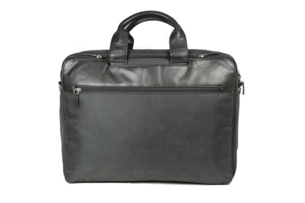 Men's Black Leather Briefcase 670 back (leathermanfashion)