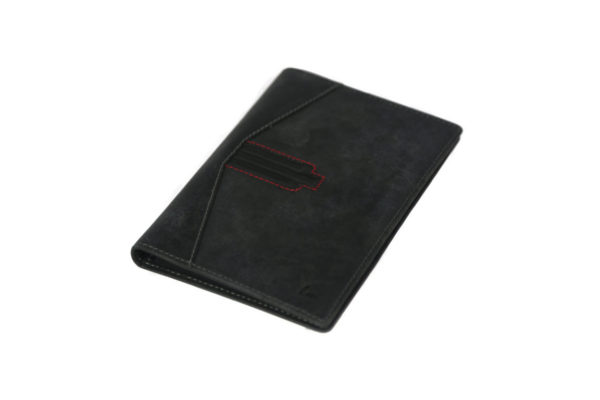 Bi Fold Black Leather Card Holder NR-1031 laydown (leathermanfashion)