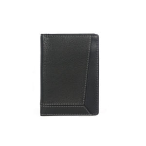 Bifold Black Leather Card Holder NR-1050 front (leathermanfashion)