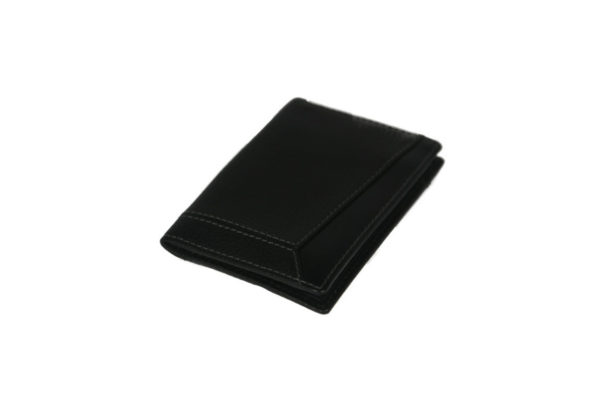 Bifold Black Leather Card Holder NR-1050 laydown (leathermanfashion)