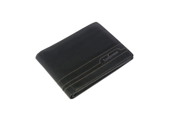Bifold Black Men's wallet 614838 laydown (leathermanfashion)