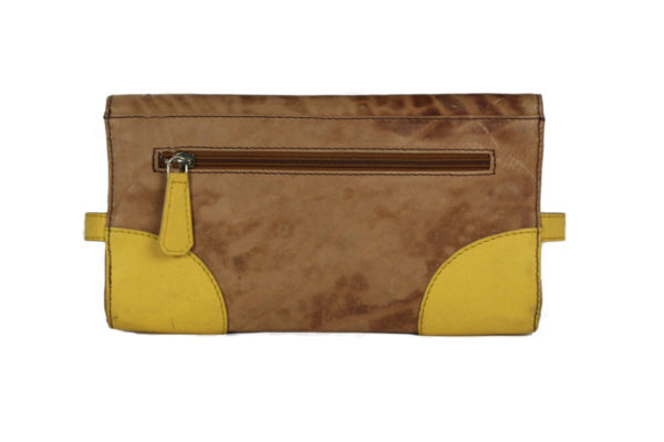 Turn Lock Tan Yellow Leather Clutch B25 back (leathermanfashion)