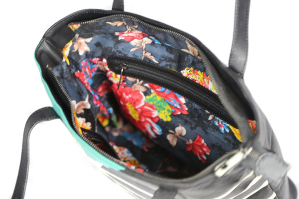 Print Black Leather Handbag FR-023 inside (leathermanfashion)