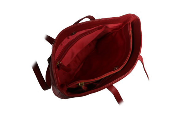 Red Ladies Leather Tote K1010B inside (leathermanfashion)