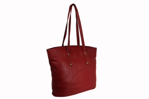 Red Ladies Leather Tote K1010B side (leathermanfashion)