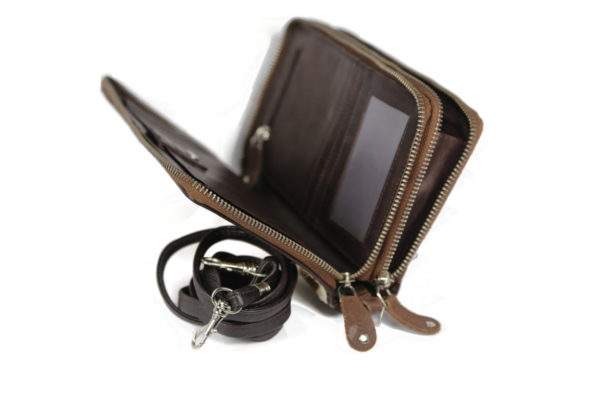 Dark Brown Leather Pouch Bag ML06 inside with strap (leathermanfashion)