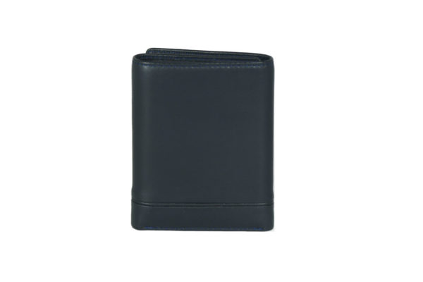 Trifold navy leather wallet NR-1005 back (leathermanfashion)