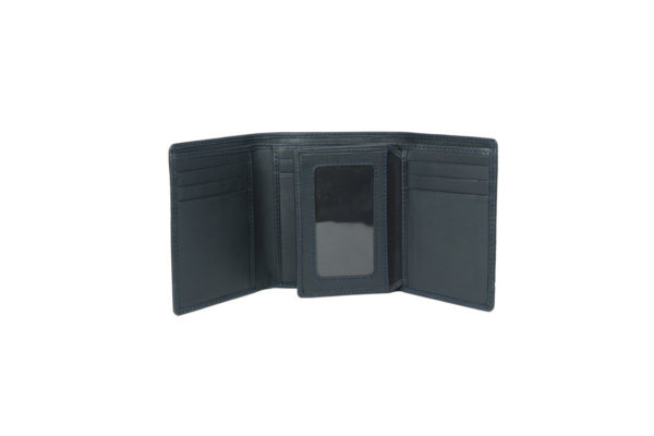 Trifold navy leather wallet NR-1005 inside (leathermanfashion)