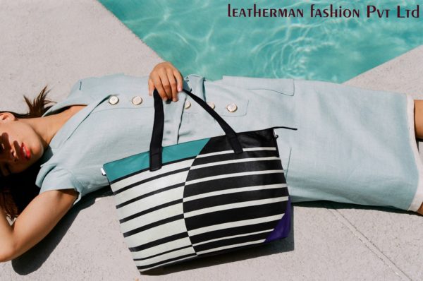 Print Black Leather Handbag