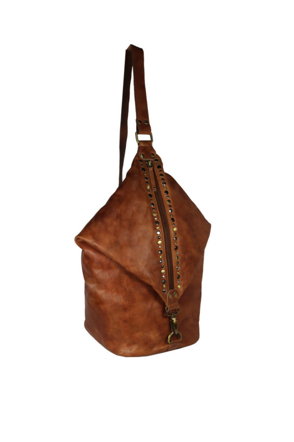 Tan Rucksack Leather Bag VT-274 front side (leathermanfashion)