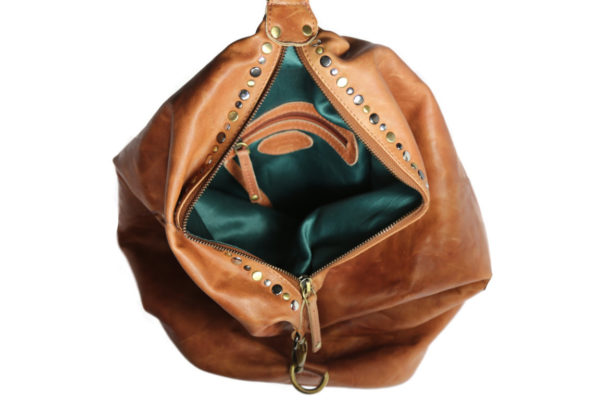 Tan Rucksack Leather Bag VT-274 inside (leathermanfashion)