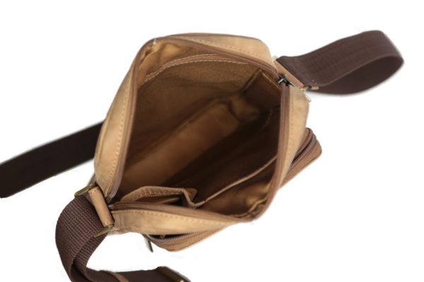 Leatherman Fashion Men's Tan Leather Crossbody bag RTL30 inside