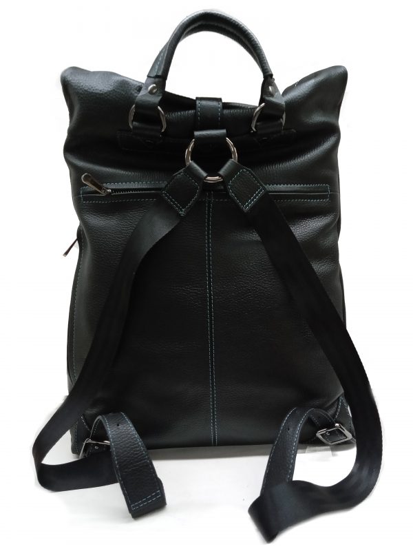genuine leather unisex black backpack TG-2075 black back