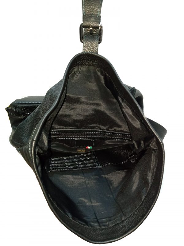 genuine leather unisex black backpack TG-2075 black inside