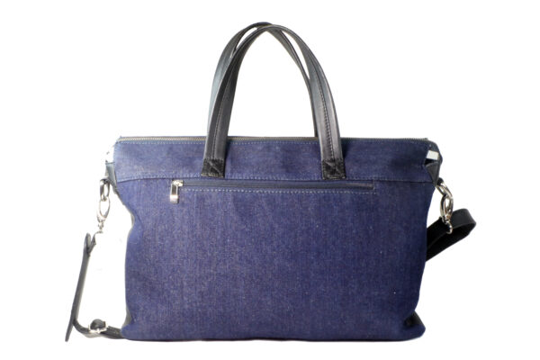 denim blue hand messenger bag back