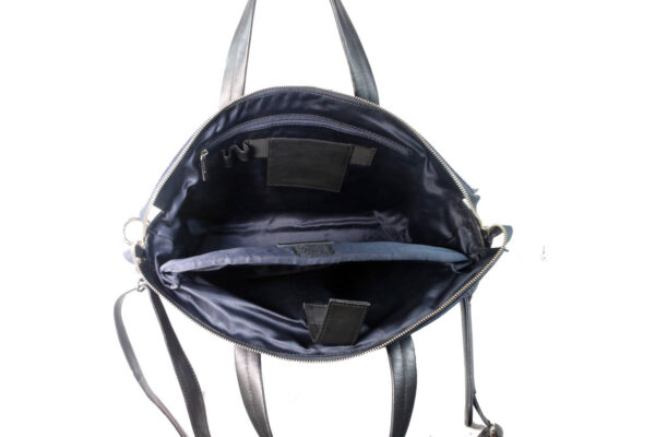 denim blue hand messenger bag inside